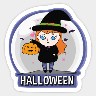 Cute Halloween Witch Cartoon Art Sticker